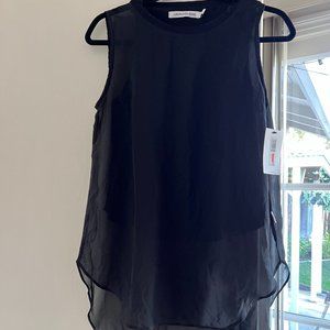 Calvin Klein Woman Black Tank With Sleeveless Sheer Overlay Top Shell Longer Fit